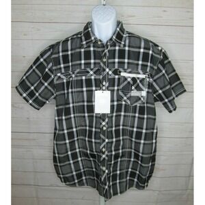 M.O.7 MEN'S SHIRT XL MOST OFFICIAL SEVEN APPAREL BLACK GRAY PLAID BUTTON UP NEW